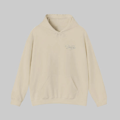 Beige heavy weight hoodie with white Stay True lettering design by WCS.