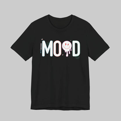 Black t-shirt with 'MOOD' graphic design on a white background design by WordCulture.