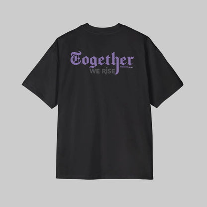 WordCulture Streetwear Together We Rise black t-shirt clean motivational typography.